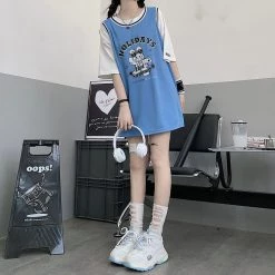 Juwas Bear Letters Print Round Collar Sleeveless Streetwear Vest NEW ARRIVAL