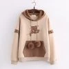 Juwas CLOTHING Bear Embroidery Drawstring Pocket Hoodie