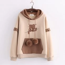 Juwas CLOTHING Bear Embroidery Drawstring Pocket Hoodie