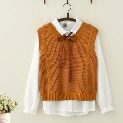 Juwas.com Online Store Japanese College Style Bowknot Shirt Vest Set