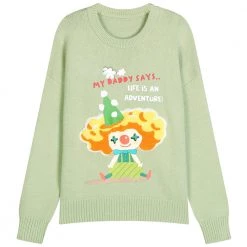 Juwas Adorable Clown Girl Print Collared Sweater CLOTHING