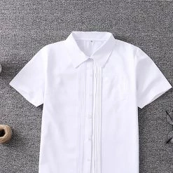 Juwas Kawaii White Pleated High School Polo Shirt CLOTHING