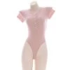 Juwas Sweet Pink Buttoned Onesie Bodysuit Lingerie CLOTHING