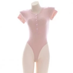 Juwas Sweet Pink Buttoned Onesie Bodysuit Lingerie CLOTHING