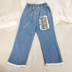 Juwas Kawaii Bear Tassel Denim Pants