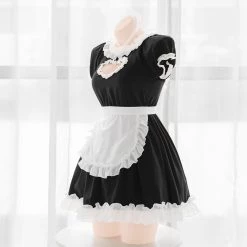 Juwas Maid Ruffle Hollow Out Lingerie Dress
