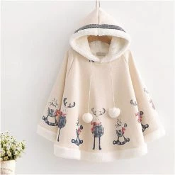 Juwas Cartoon Deer Print Warm Coat