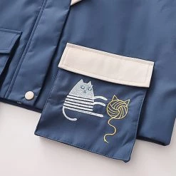 Juwas Japanese Cat Embroidery Pocket Loose Jacket