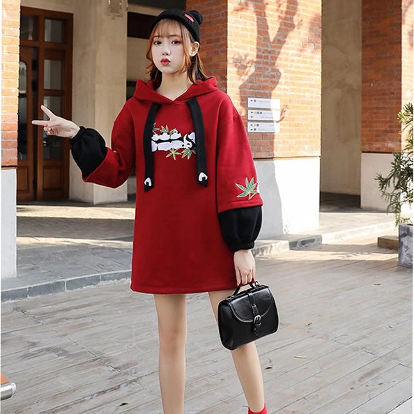 -Juwas NEW ARRIVAL Panda Embroidery Fake Two-Piece Hoodie Dress 3 -Juwas NEW ARRIVAL Panda Embroidery Fake Two-Piece Hoodie Dress