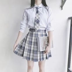 Juwas CLOTHING Japanese School Girl Grey Checkered Short Skirt