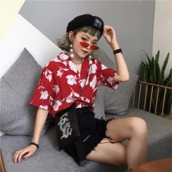 Juwas Vintage Flowers Print Button Up Loose Shirt