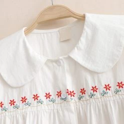 Juwas Autumn Flower White Lantern Sleeve Top CLOTHING