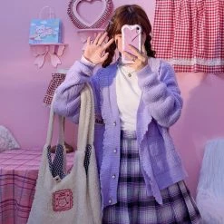 Juwas Lace Ruffle Knitted Cardigan Sweater