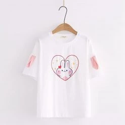 Juwas Rabbit Love Heart Print Cotton T-shirt NEW ARRIVAL