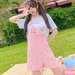 Juwas CLOTHING Rabbits Pockets Denim Overalls