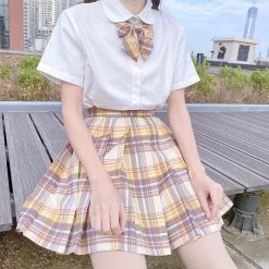 Juwas Japanese School Girl Yellow Plaid Mini Skirt
