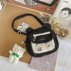 Juwas Bear Pattern Furry Crossbody Bag