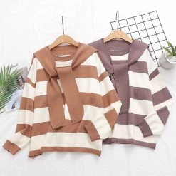 Juwas Sailor Collar Stripe Hoodie NEW ARRIVAL