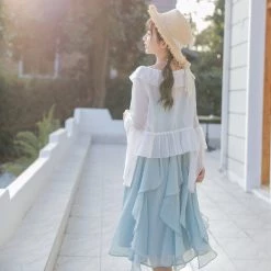Juwas NEW ARRIVAL Pastel Blue Summer Ruffle Top Dress