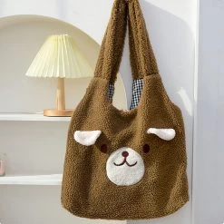 Juwas NEW ARRIVAL Animal Bear Faces Plush Tote Bag