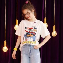 Juwas NEW ARRIVAL Cartoon Letters Printed T-shirt