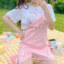 Juwas CLOTHING Rabbits Pockets Denim Overalls