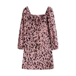 Juwas CLOTHING Pink Leopard Bell Long Sleeve Mini Dress