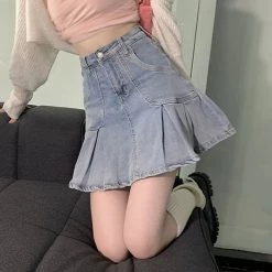 Juwas NEW ARRIVAL Vintage High Waist Denim Skirt