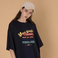 Juwas Letters Printed Round Collar Loose T-shirt NEW ARRIVAL