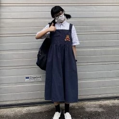 Juwas NEW ARRIVAL Kawaii Sleeveless Navy Bear Dress