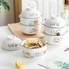 Juwas Cute Cartoon Kitties Print Ceramic Noodle Bowl Set