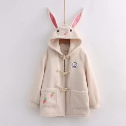 Juwas Bunny Carrot Embroidery Hooded Coat CLOTHING