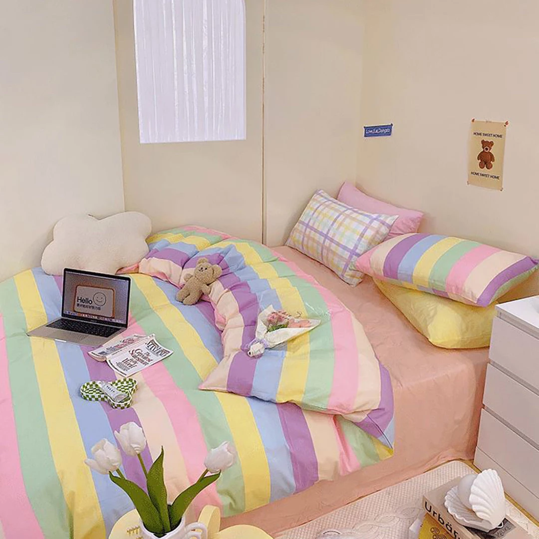 Juwas Rainbow Pastel Stripes Beddings Set 4 Juwas Rainbow Pastel Stripes Beddings Set