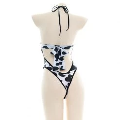 Juwas Kawaii Cow Pattern Print Halter Onesie Lingerie CLOTHING