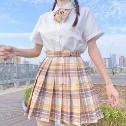Juwas Japanese School Girl Yellow Plaid Mini Skirt