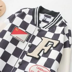 Juwas CLOTHING Checkered Print Pocket Baseball Jacket 13 Juwas CLOTHING Checkered Print Pocket Baseball Jacket