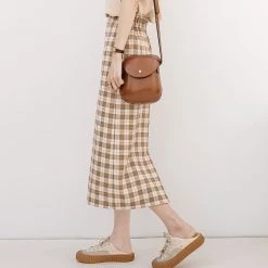 Juwas NEW ARRIVAL Plaid A-line Elastic Waist Skirt