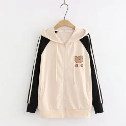 Juwas Bear Embroidery Zip Up Hooded Jacket