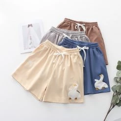 Juwas CLOTHING Cartoon Duck Embroidery Pocket Shorts
