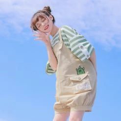 Juwas NEW ARRIVAL Cute Green Monster Shirt And Khaki Jumper