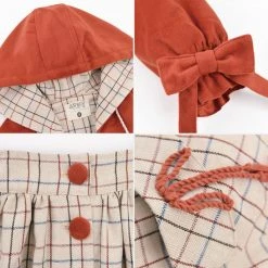 -Juwas NEW ARRIVAL Red N Beige Autumn Season Skirt Coat