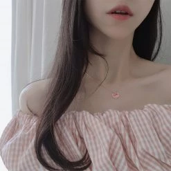 Juwas NEW ARRIVAL Lovely Peach Heart Silver Necklace