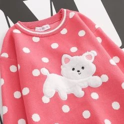 Juwas Puppy Embroidery Polka Dots Sweater