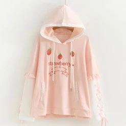 Juwas Sweet Japanese Strawberry Embroidery Hoodie CLOTHING