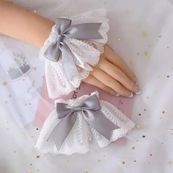 Juwas NEW ARRIVAL Cute Lolita Ribbon Bow Lace Wristband