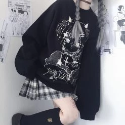 Juwas NEW ARRIVAL Harajuku Anime Print Oversize Sweatshirt