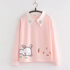 Juwas CLOTHING Rabbit Carrot Print Sweatshirt With Collar