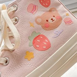 Juwas NEW ARRIVAL Sweet Strawberry Bear Print High Cut Sneaker Shoes
