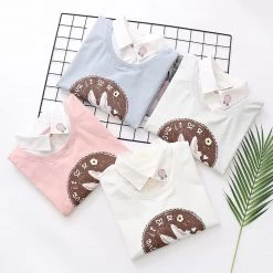 Juwas Rabbit Japanese Letter Print Fake Two-Piece Hoodie CLOTHING