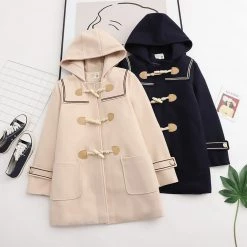 Juwas Pure Color Sailor Collar Hooded Coat CLOTHING